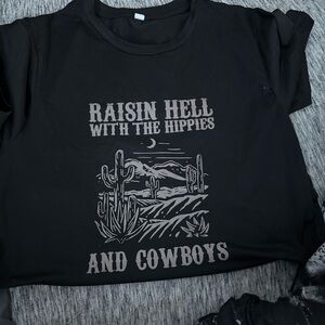 Black Graphic Tee with Western Print